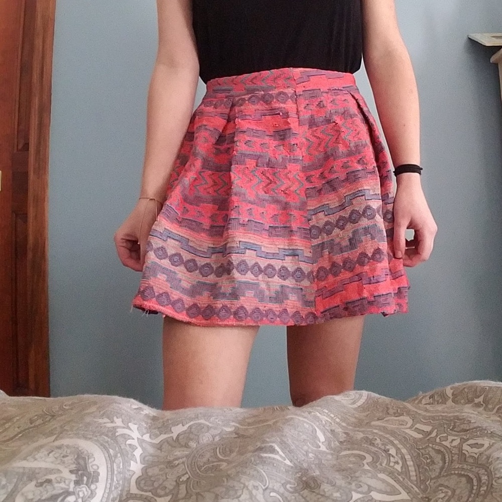 Tribal Pattern embroidered skater skirt